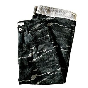 NWOT POL Rare Black Camo Wide Leg Corduroy Pants with Denim inserts & Cuffs Sz S